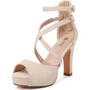 DIFU 11 Platform Strappy Chunky Dressy PeepToe Wedding Prom High Heel Shoes